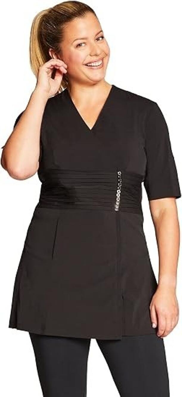 NWT Noel Asmar Gracie Double Vent Tunic Spa Uniform Zip Up Pockets Gray Top 2XL